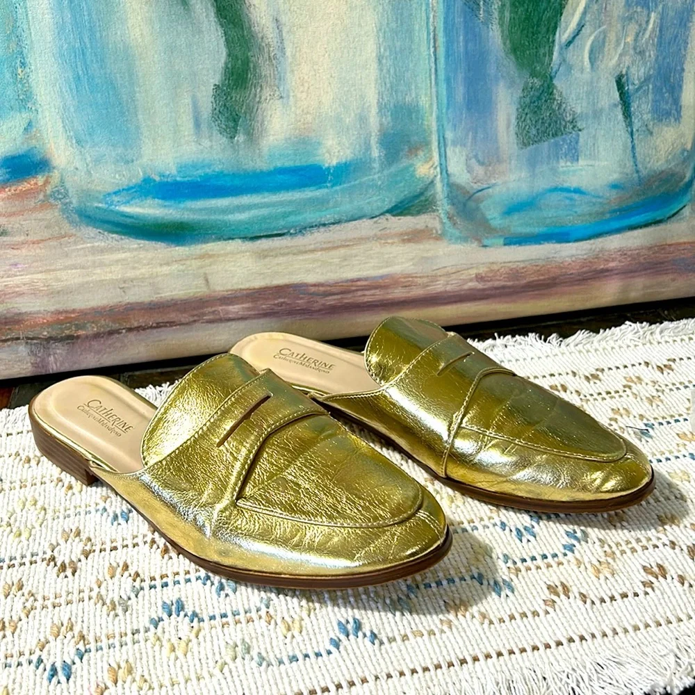 Catherine tuxedo mules size 9, gold - Picture 2 of 6